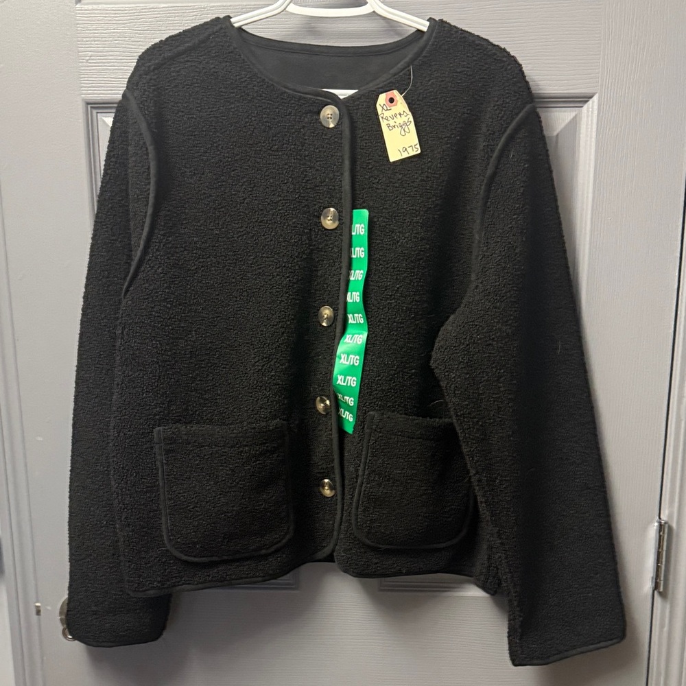 Briggs Reversible Sherpa Black Teddy Jacket with Buttons
